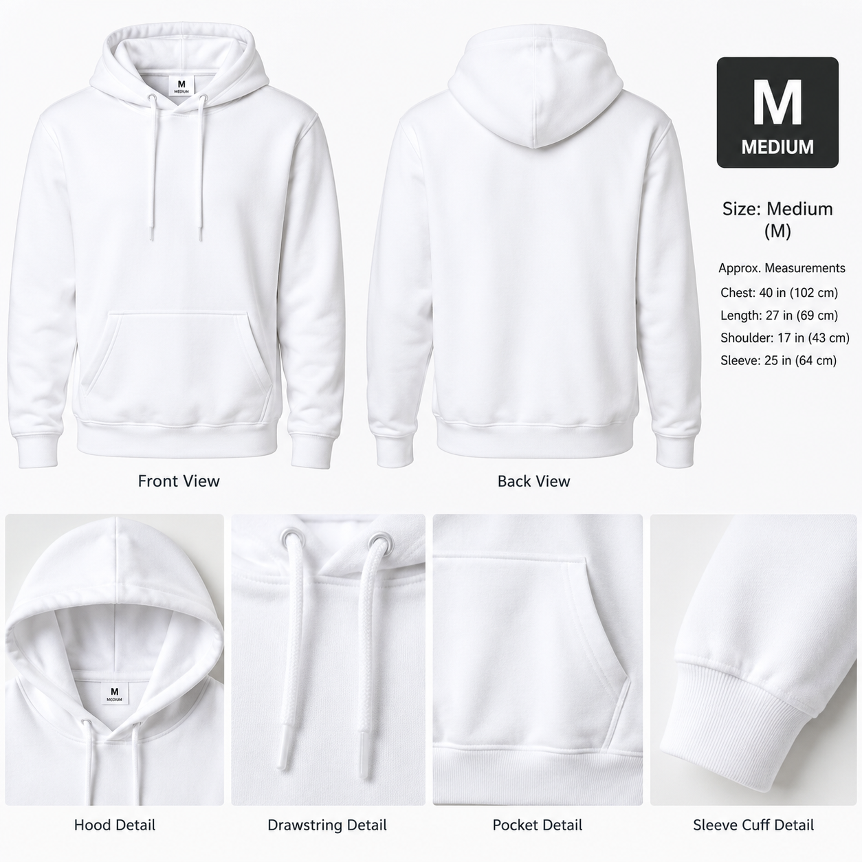 White Colour Hoodie, Premium quality cotton - Image 2